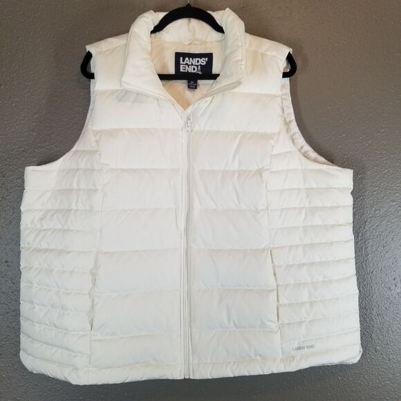 Lands' End Jackets & Blazers - Lands End 2X Vest Puffer Down Fill Zip Up Cream Gorpcore Hiking Outdoors Camping